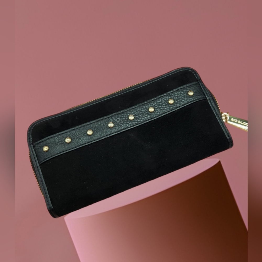 Preowned Big Buddha Black Velvet/Swade Gold Studded 12 Credit Card Slots Wallet